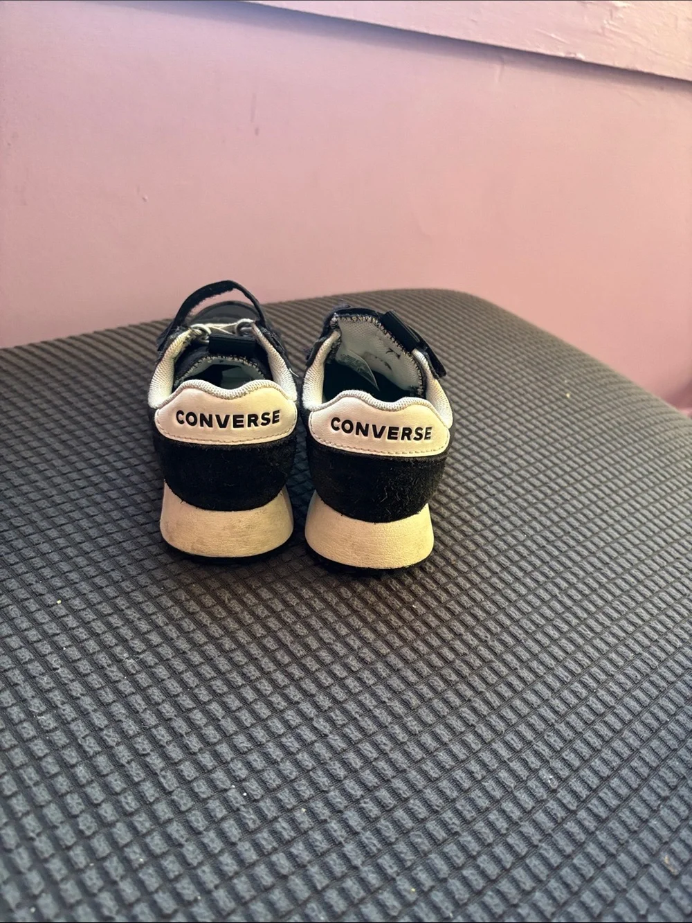 Converse Kids Black and White Sneakers with Hook-and-Loop Strap